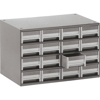 Modular Parts Cabinets, Steel, 16 Drawers, 17" x 10-9/16" x 2-1/8", Grey CA856 | Globex Building Supplies Inc.