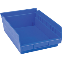 Plastic Shelf Bins, 8-3/8" W x 4" H x 11-5/8" D, Blue, 15 lbs. Capacity CB399 | Globex Building Supplies Inc.