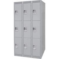 Lockers, 3 -tier, Bank of 3, 36" x 18" x 72", Steel, Grey, Knocked Down FN474 | Globex Building Supplies Inc.