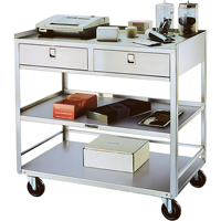 Stainless Steel Equipment Stands, 300 lbs. Capacity, Stainless Steel, 20"/20-1/8" x W, 35" x H, 37"/36-3/8" D, Knocked Down, 2 Drawers MK980 | Globex Building Supplies Inc.