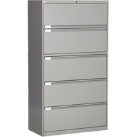 Lateral Filing Cabinet, Steel, 5 Drawers, 36" W x 18" D x 65-1/2" H, Grey OP224 | Globex Building Supplies Inc.