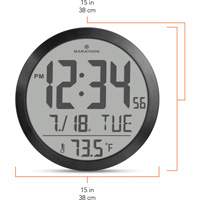 Round Digital Wall Clock, Digital, Battery Operated, 15" Dia., Black OR488 | Globex Building Supplies Inc.
