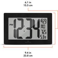 Self-Setting & Self-Adjusting Wall Clock with Stand, Digital, Battery Operated, Black OR493 | Globex Building Supplies Inc.