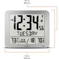 Slim Self-Setting Full Calendar Wall Clock, Digital, Battery Operated, Silver OR494 | Globex Building Supplies Inc.