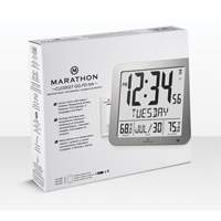Slim Self-Setting Full Calendar Wall Clock, Digital, Battery Operated, Silver OR494 | Globex Building Supplies Inc.