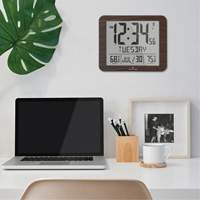 Slim Self-Setting Full Calendar Wall Clock, Digital, Battery Operated, Black OR496 | Globex Building Supplies Inc.