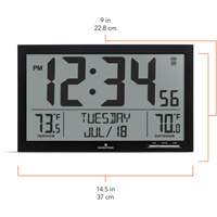 Self-Setting Full Calendar Clock with Extra Large Digits, Digital, Battery Operated, Black OR497 | Globex Building Supplies Inc.