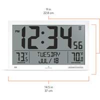 Self-Setting Full Calendar Clock with Extra Large Digits, Digital, Battery Operated, White OR500 | Globex Building Supplies Inc.