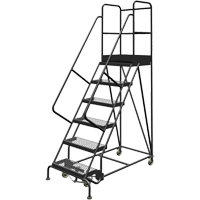 Deep Top Step Rolling Ladder, 6 Steps, 24" Step Width, 60" Platform Height, Steel VC769 | Globex Building Supplies Inc.