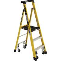 Heavy-Duty Rolling Podium Ladder, 3 Steps, 26-2/5" Step Width, 36" Platform Height, Fibreglass VD475 | Globex Building Supplies Inc.
